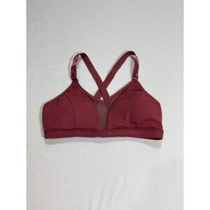 Womens Burgundy & Gray Sports Bra With Crisscross Straps Nylon Blend Stretchy Me
